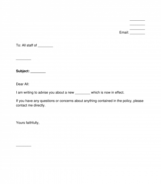 Letter to Employees about New or Updated Workplace Policies