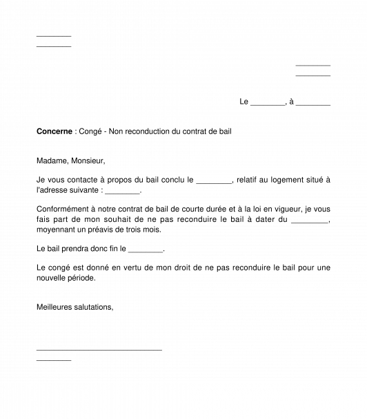 Lettre de résiliation d'un bail d'habitation par le locataire