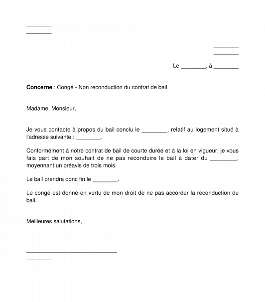 Lettre de résiliation d'un bail d'habitation par le propriétaire