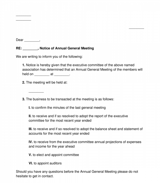 Notice of Annual or General Meeting for an Unincorporated Association