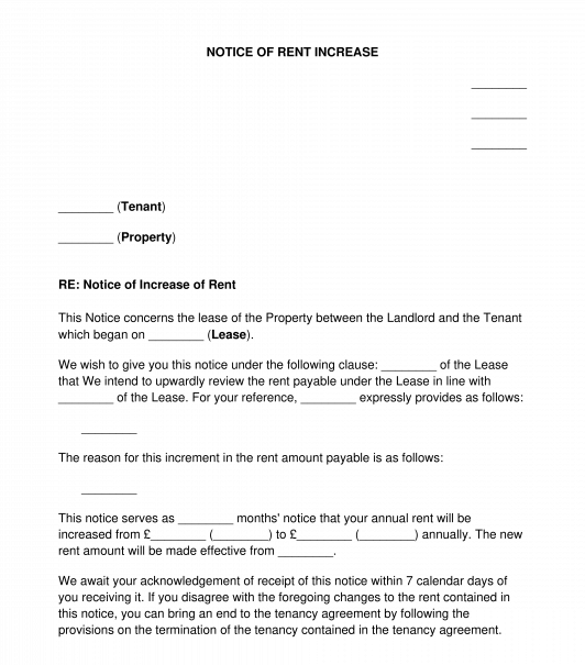 Notice of Change of Rent