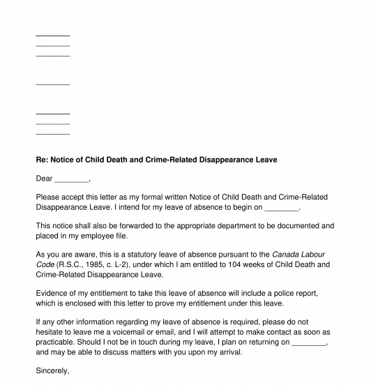 Notice of Child Death and Crime-Related Disappearance Leave