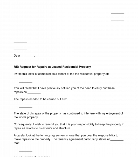 Notice of Repair for Residential Property