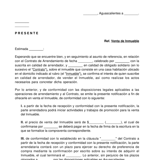 Notificación al Arrendatario de Oferta de Compra de Inmueble