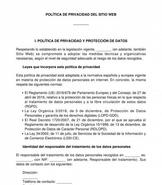 Política de privacidad de un sitio web