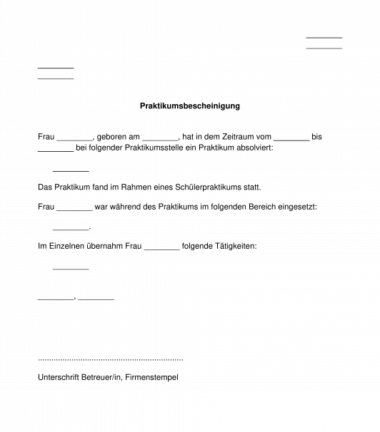 Praktikumsbescheinigung