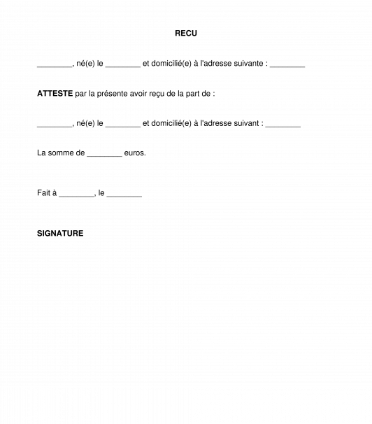 Reçu Justificatif de paiement