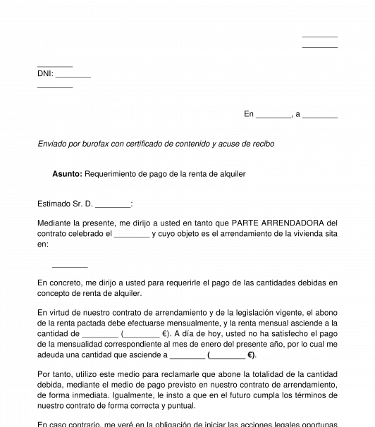 Requerimiento de pago del alquiler
