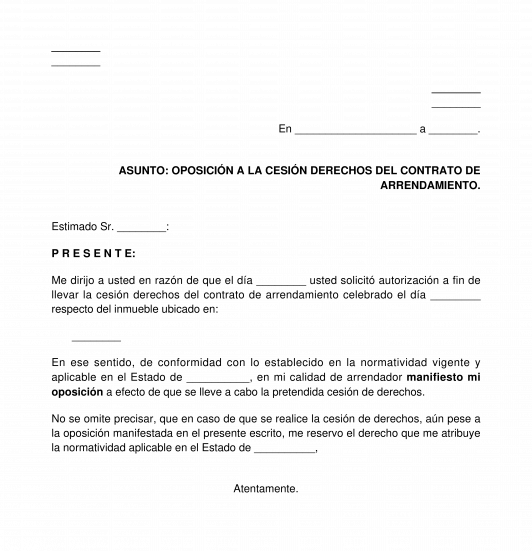 Respuesta al arrendatario para ceder o subarrendar el inmueble
