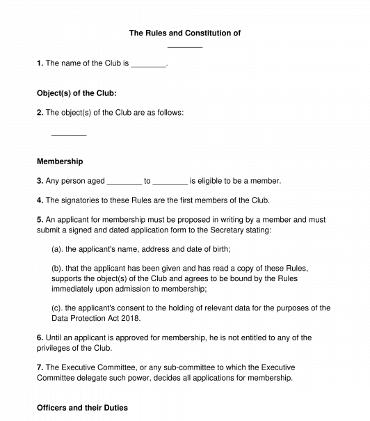 Rules for an Unincorporated Association