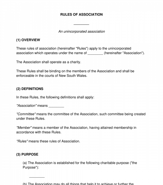 Rules for an Unincorporated Association