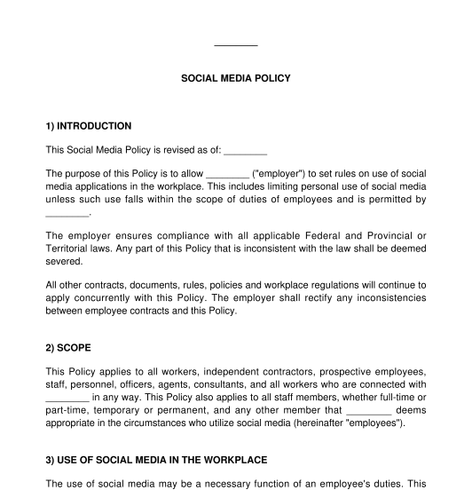 Workplace Social Media Policy