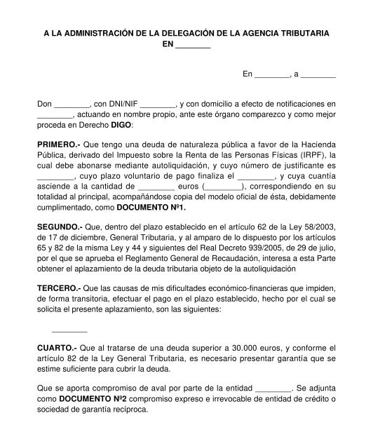 Solicitud de aplazamiento o fraccionamiento de deuda tributaria superior a 30.000 euros