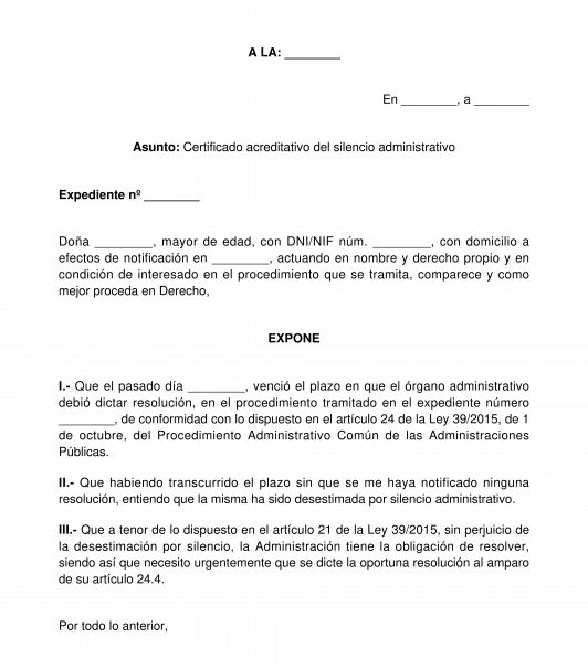 Solicitud de certificado acreditativo del silencio administrativo