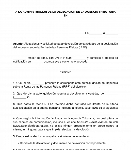 Solicitud de devolución de cantidades de la declaración del IRPF