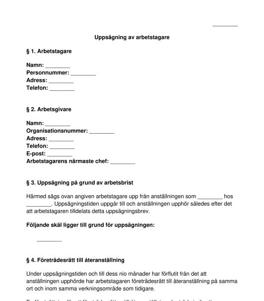 Uppsägning av arbetstagare
