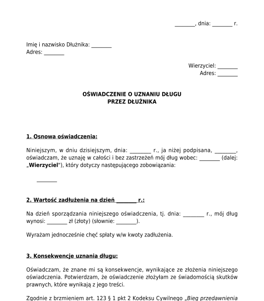 Uznanie długu