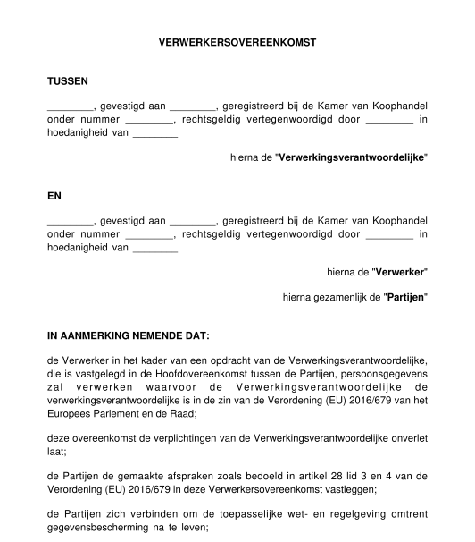 Verwerkersovereenkomst