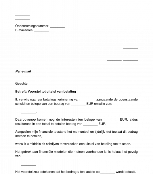 Verzoek tot uitstel van betaling of betaling in schijven ondernemingen