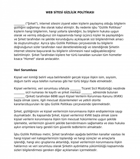 Web Sitesi Gizlilik Politikası
