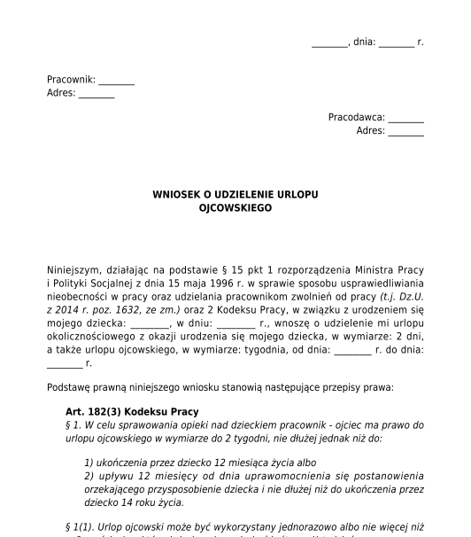 Wniosek o urlop ojcowski i tacierzyński